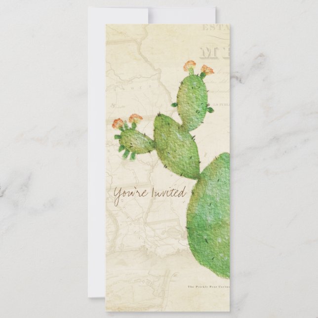 Invitation à l'aquarelle vintage du cactus nopal (Devant)