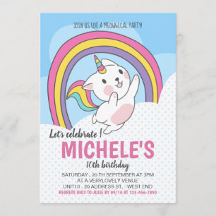 Invitation à l'arc-en-ciel du chat Unicorn