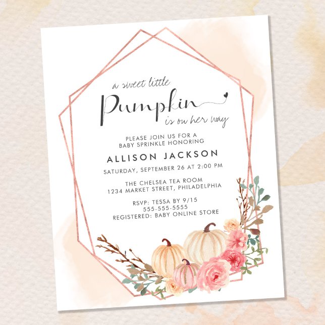 Invitation à l'arrosage de bébé Floral Citrouille  (Celebrate the upcoming arrival of your sweet little autumn baby with a pumpkin-themed baby sprinkle)
