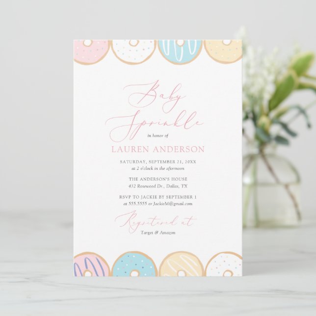 Invitation à l'arrosage pour bébé Donut (Debout devant)