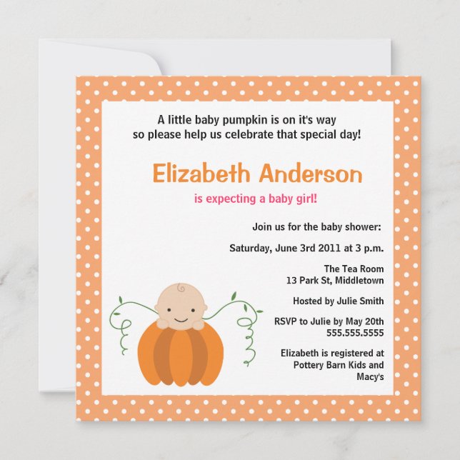 Invitation à l'Baby shower d'automne Cute - Fille (Devant)