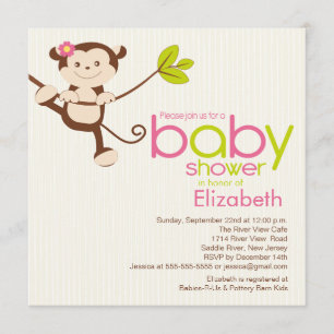 Invitation à l'Baby shower de filles de singe