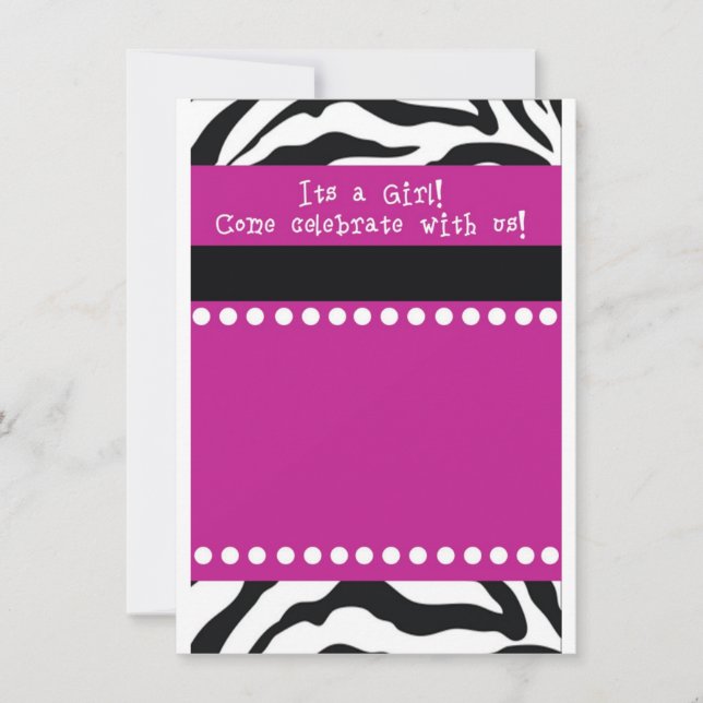Invitation à l'Baby shower de filles Zebra (Devant)