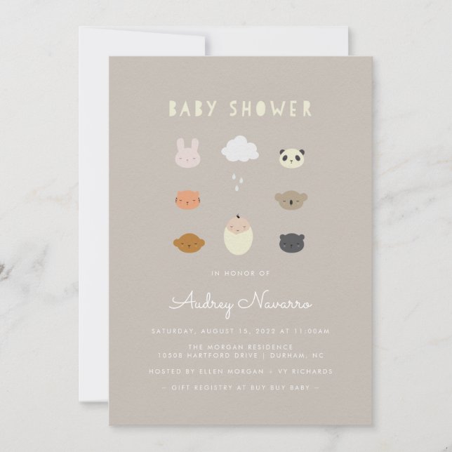 Invitation à l'Baby shower des amis des animaux (Devant)