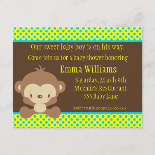 Invitation à l'Baby shower des singes Diddles
