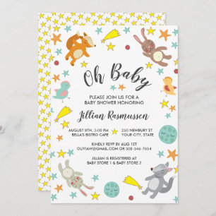 Invitation à l'Baby shower Star and Moon Animals