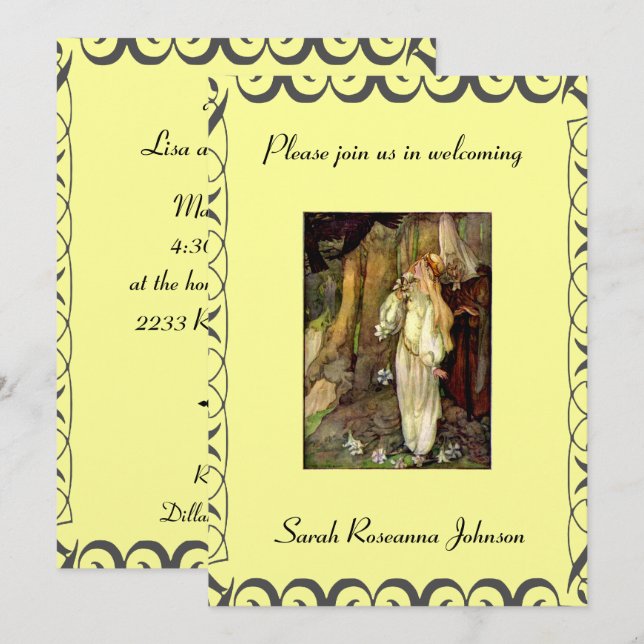 Invitation à l'baby shower Vintage Fairy Tale (Devant / Derrière)