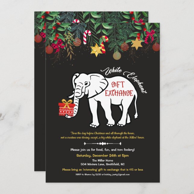 Invitation à l'échange cadeau d'éléphants blancs (Devant / Derrière)
