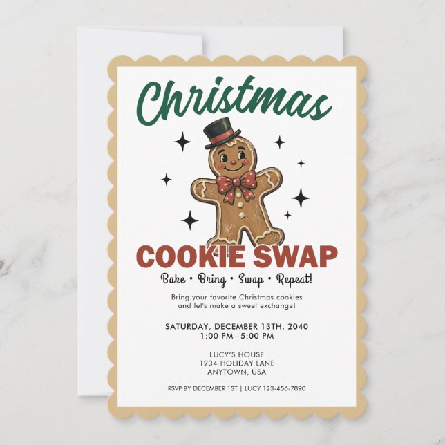 Invitation à l'échange de biscuits de fête de Noël (Devant)