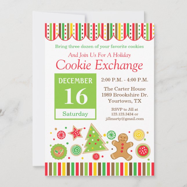 Invitation à l'échange de biscuits de Noël au pain (Devant)