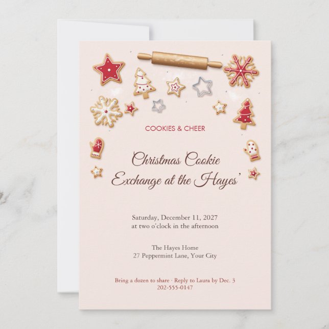 Invitation à l'échange de biscuits de Noël aux bis (Devant)