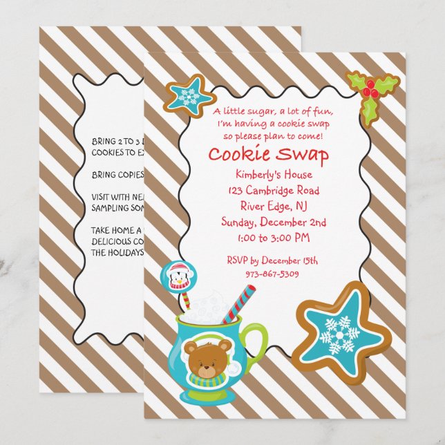 Invitation à l'échange de biscuits Hot Coco & Cook (Devant / Derrière)