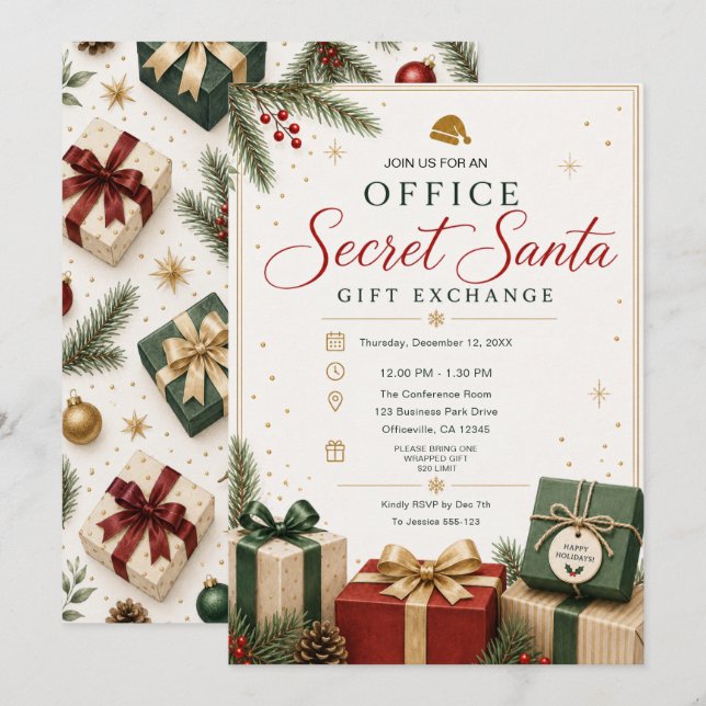 Invitation à l'échange de cadeaux de Secret Santa  (Devant / Derrière)
