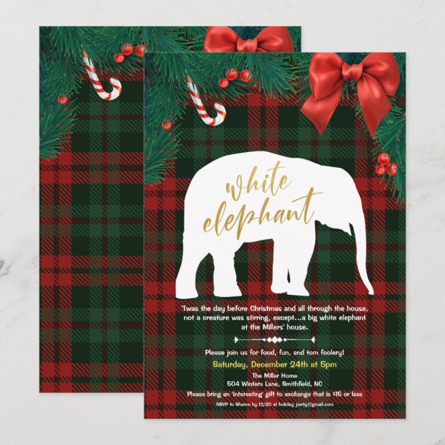 Invitation à l'échange de cadeaux éléphant blanc (Devant / Derrière)