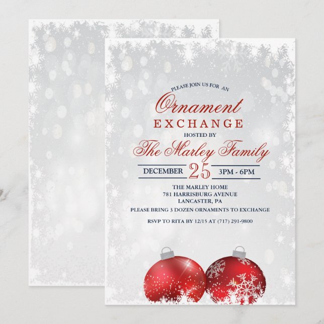 Invitation à l'échange d'ornements de Noël (Devant / Derrière)