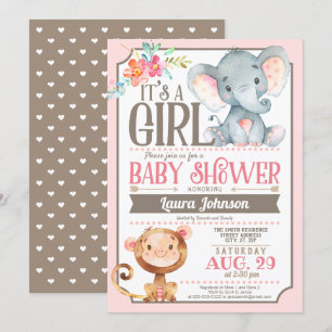 Invitation à l'éléphant et au Baby shower singe