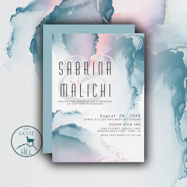 Invitation à l'encre liquide moderne turquoise et  (Créateur téléchargé)