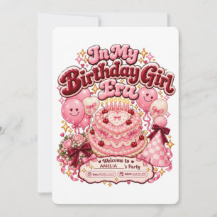 Invitation À l'ère de ma fille d'anniversaire Gâteau cœur rét