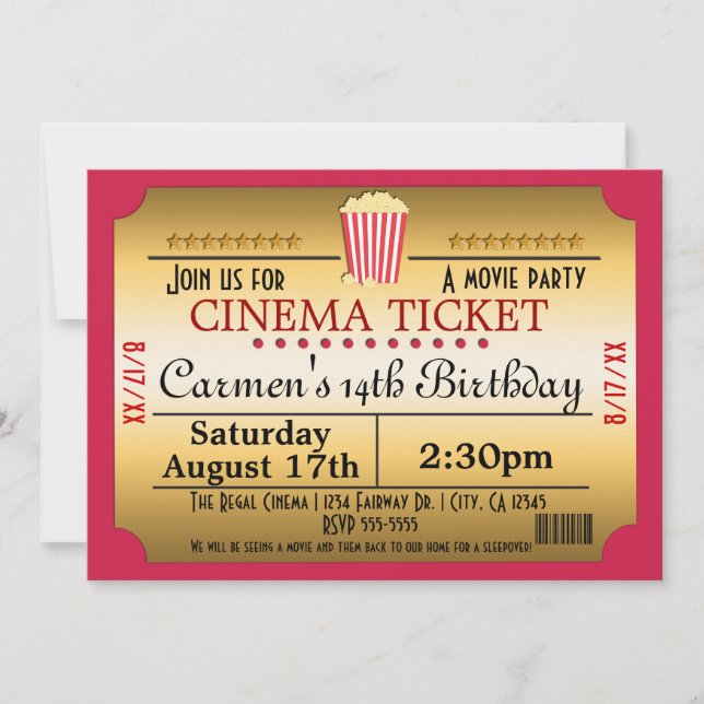 Invitation à l'événement de fête de cinéma de tick (Devant)