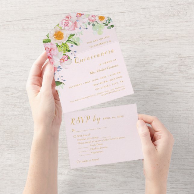 Invitation à l'événement triple RSVP Floral Rose c (Déchirure)