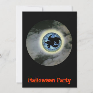 Invitation à l'Halloween de Witch Broomstick Blue 