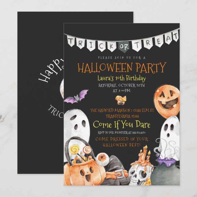 Invitation à l'Halloween ou à traiter (Devant / Derrière)