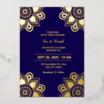 Invitation à l'huile de Mariage bleu et or