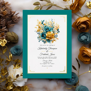 Invitation à l'huile de Mariage turquoise et or