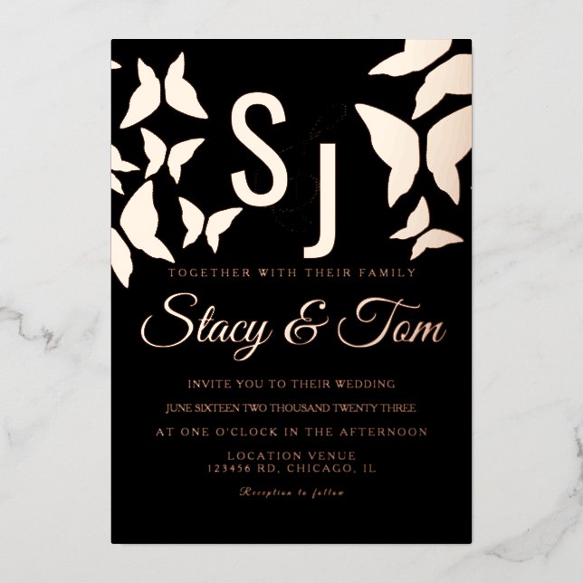 Invitation à l'huile noire pressée Papillon (Recto)