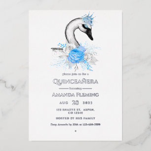 Invitation à l'huile Quinceañera de cygne bleu et 