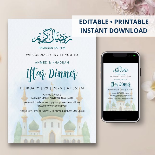 Invitation à l'Iftar de la mosquée à dôme vert aqu (Créateur téléchargé)