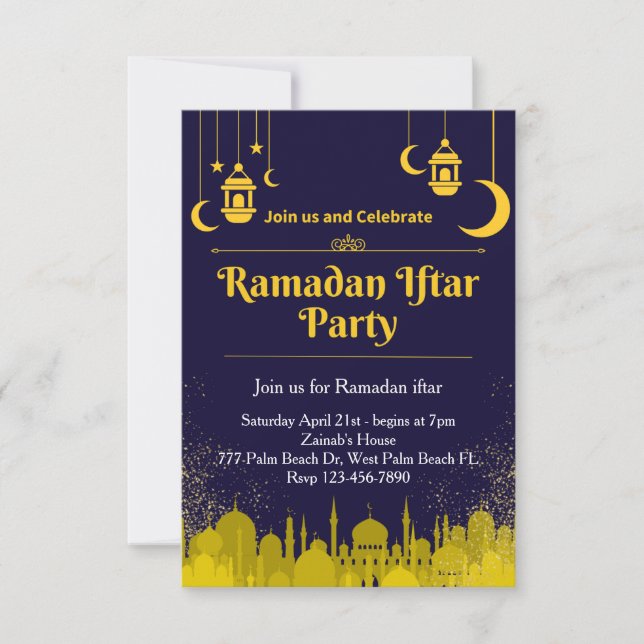Invitation à l'Iftar pour le Ramadan Marine et Or (Devant)