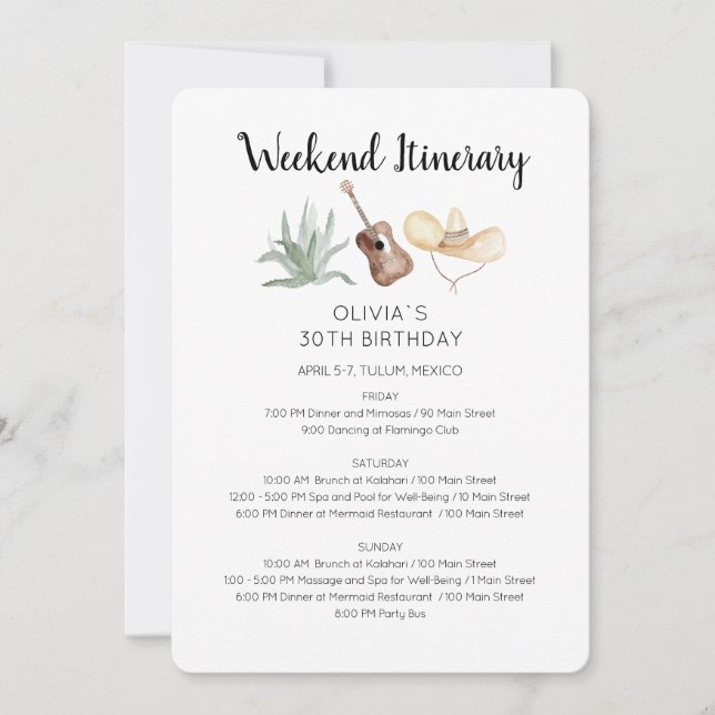 Invitation à l'itinéraire d'anniversaire de week-e (Devant)