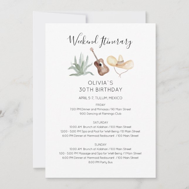 Invitation à l'itinéraire d'anniversaire de week-e (Devant)