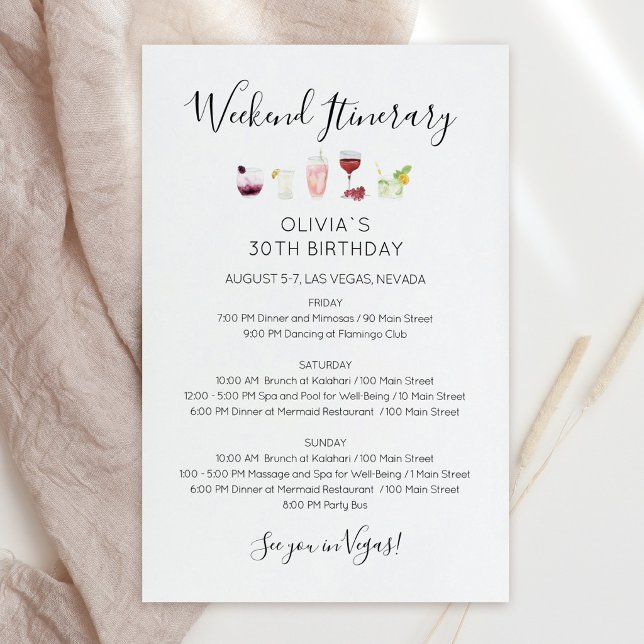 Invitation à l'itinéraire d'anniversaire de week-e (Modern Weekend Birthday Itinerary Invitation)