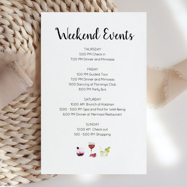 Invitation à l'itinéraire d'événements élégants de (Elegant Weekend Events Itinerary Invitation)