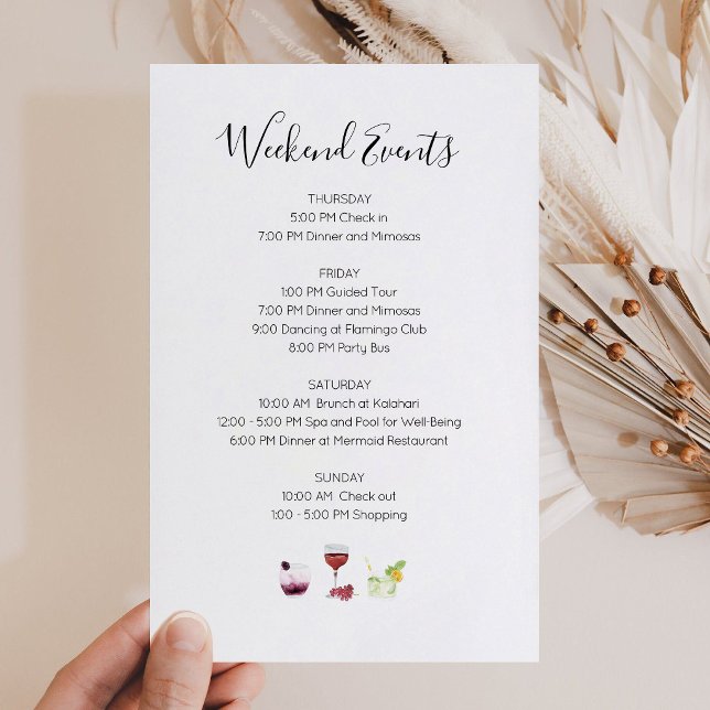 Invitation à l'itinéraire d'événements élégants de (Elegant Weekend Events Itinerary Invitation)