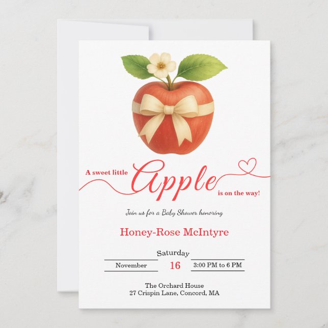 Invitation A Little Apple Is On The Way | Fall Baby Shower  (Devant)