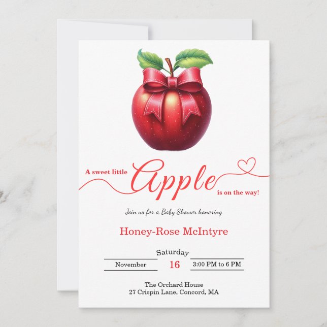 Invitation A Little Apple Is On The Way | Fall Baby Shower  (Devant)