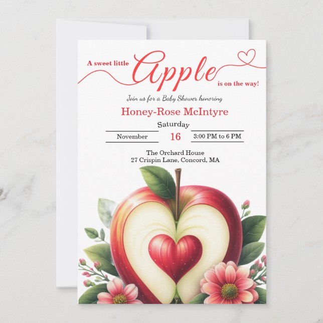 Invitation A Little Apple Is On The Way | Fall Baby Shower  (Devant)