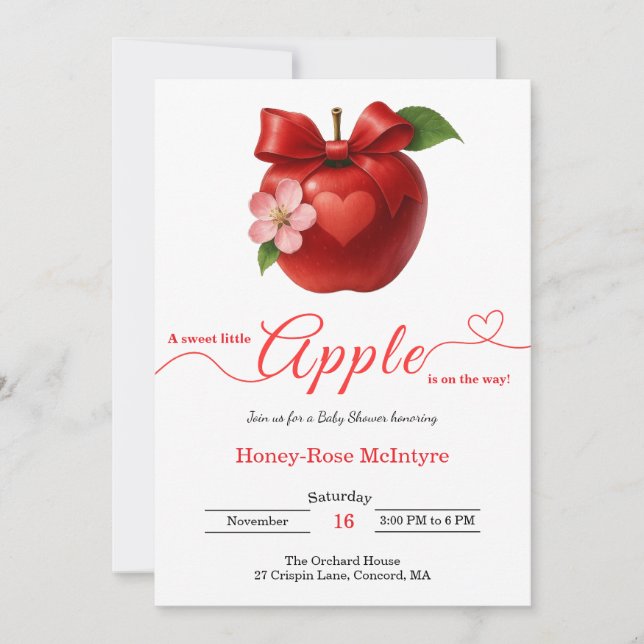 Invitation A Little Apple Is On The Way | Fall Baby Shower  (Devant)