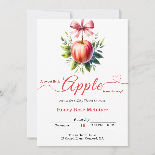 Invitation A Little Apple Is On The Way | Fall Baby Shower  (Devant)