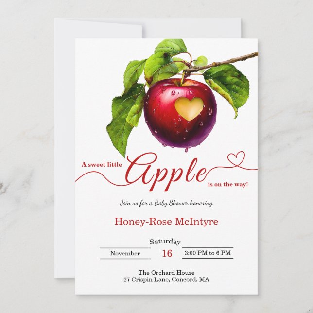 Invitation A Little Apple Is On The Way | Fall Baby Shower  (Devant)