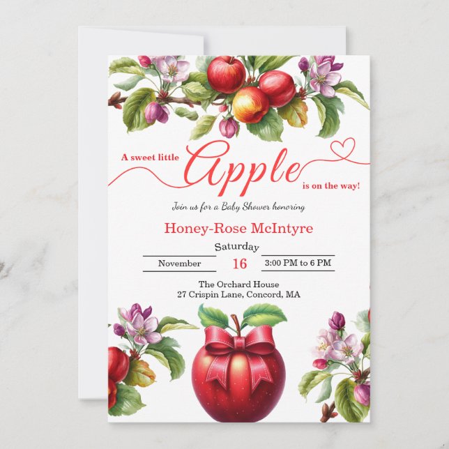 Invitation A Little Apple Is On The Way | Fall Baby Shower  (Devant)