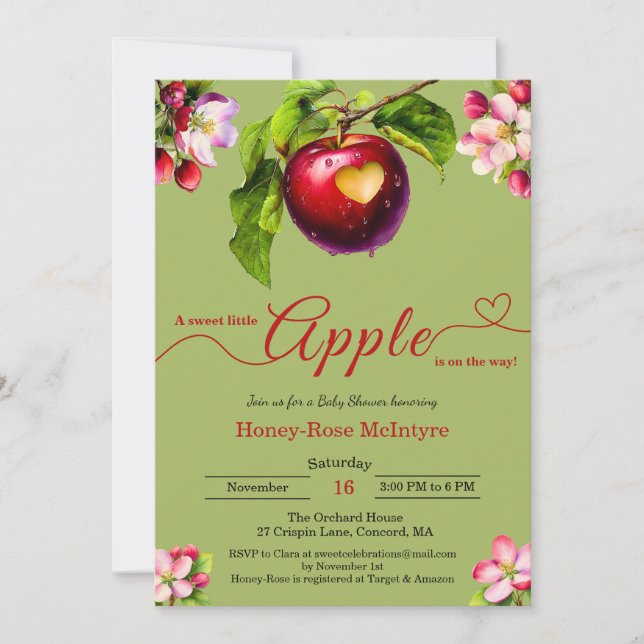 Invitation A Little Apple Is On The Way | Fall Baby Shower  (Devant)