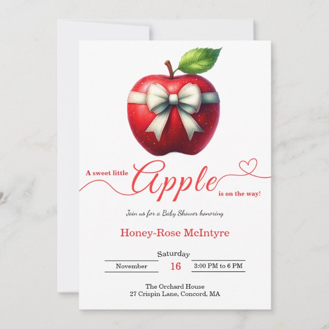 Invitation A Little Apple Is On The Way | Fall Baby Shower  (Devant)