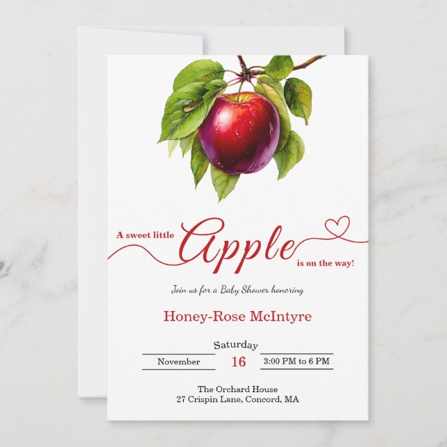 Invitation A Little Apple Is On The Way | Fall Baby Shower  (Devant)