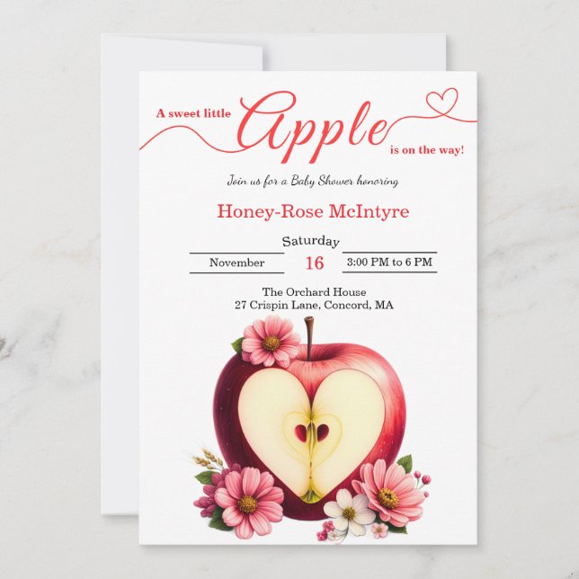 Invitation A Little Apple Is On The Way | Fall Baby Shower  (Devant)