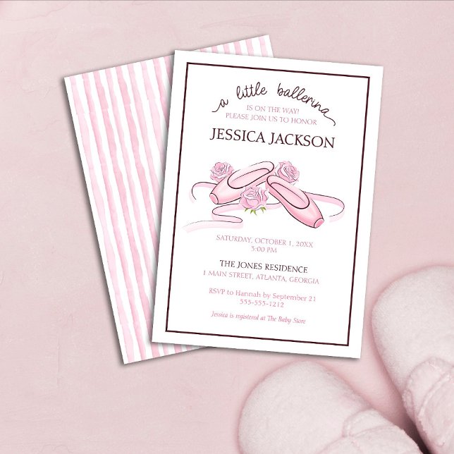 Invitation A Little Ballerina is on the Way Pink Ballet Shoes (Créateur téléchargé)