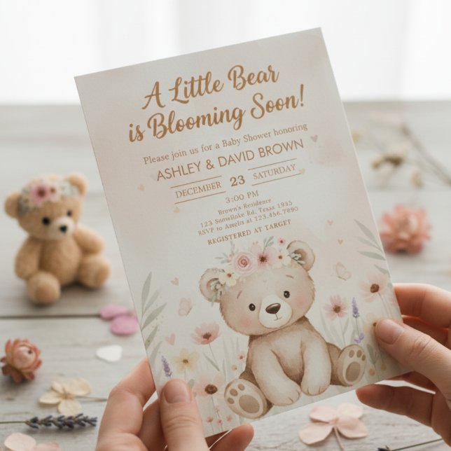 Invitation a little bear Floral Baby Shower Gender Neutral (Créateur téléchargé)